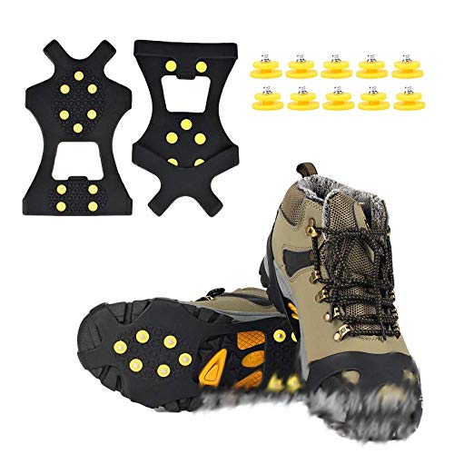 Rimin Ice Traction Cleats, Ice Grips Non-Slip Over Shoe/Boot Rubber Spikes Crampons with 10 Steel Studs Crampons + 10 Extra Replacement Studs Strong Black Small - BeesActive Australia