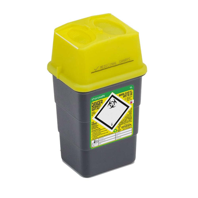Sharpsafe 1 Litre 5th Generation Yellow /Grey -Sharps Bin Clinical Waste Disposal - BeesActive Australia