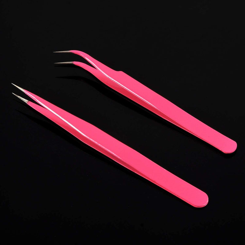 Geviro 2 Pieces Nail Art Tweezers Straight and Curved Tip Tweezers False Eyelash Rhinestone Picker Pointed Tweezers Makeup Tools - BeesActive Australia