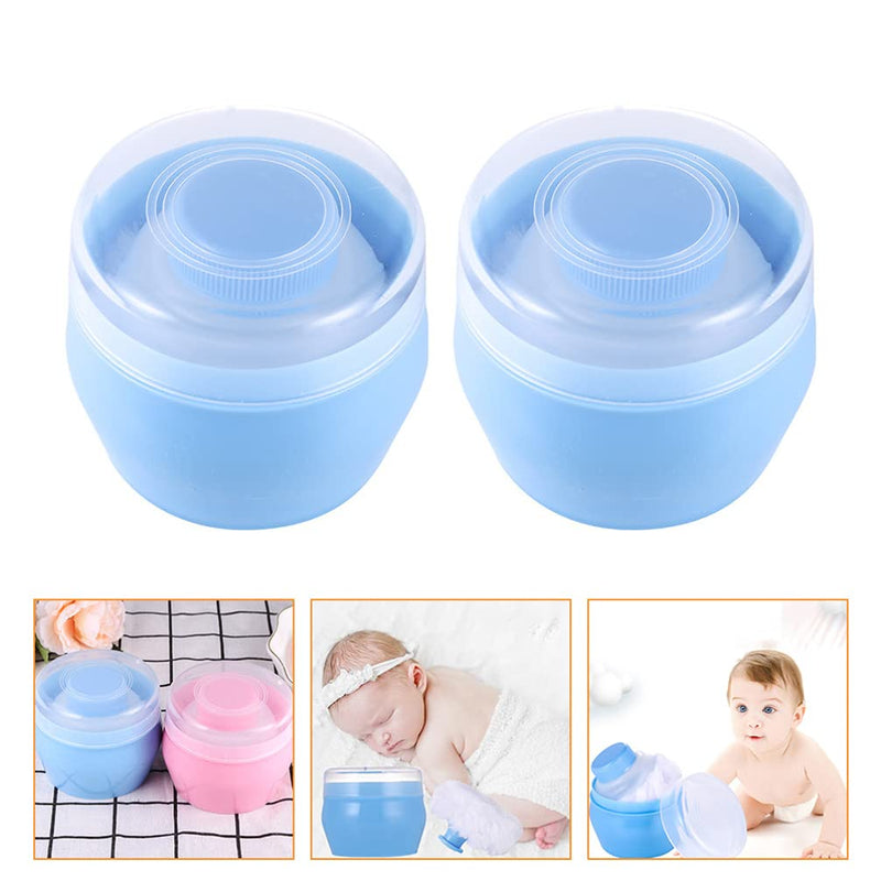 Toddmomy 2pcs Powder Puff Box Empty Body Powder Container with Soft Body Powder Puffs for Infant Home Travel Blue - BeesActive Australia