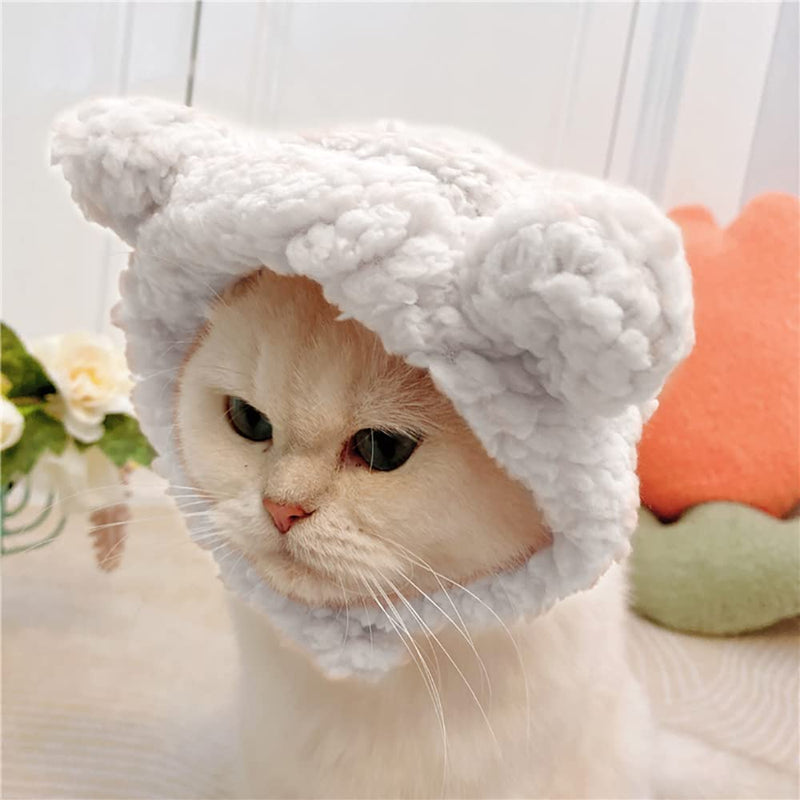 JOICEE Cute Cat Costume Warm Bear Hat for Cat Adjustable Soft Small Pet Headwear Bear Hat for Cat Puppy Dog White - BeesActive Australia