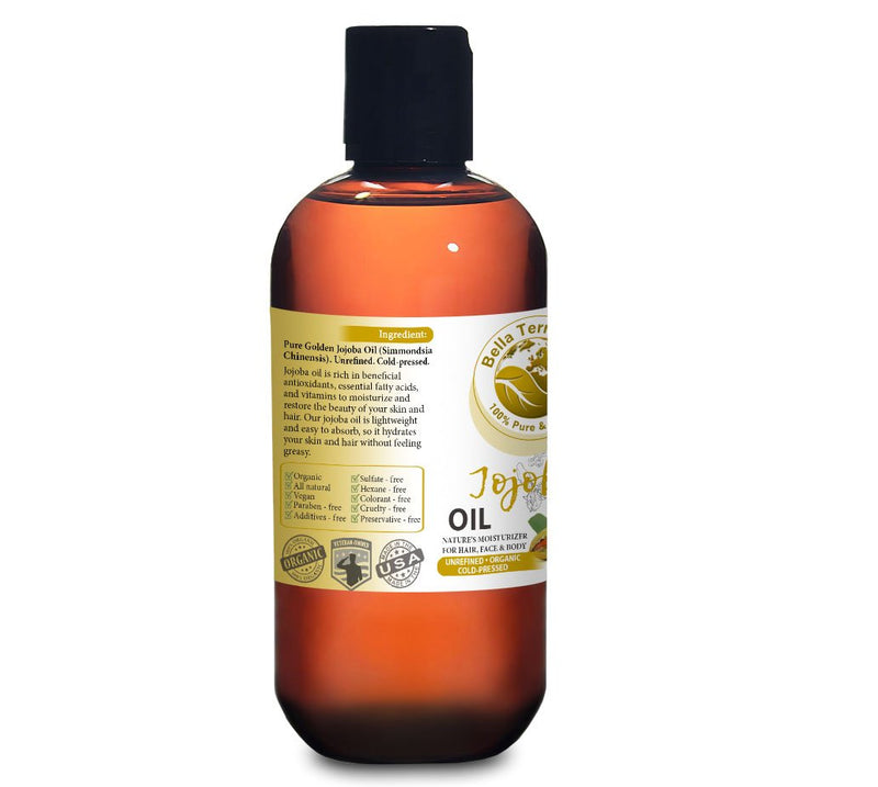 NEW Jojoba Oil. 8oz. Cold-pressed. Unrefined. Organic. 100% Pure. Anti-inflammatory. Hexane-free. Rejuvenates Skin. Softens Hair. Natural Moisturizer. For Hair, Skin, Nails, Beard, Stretch Marks. - BeesActive Australia