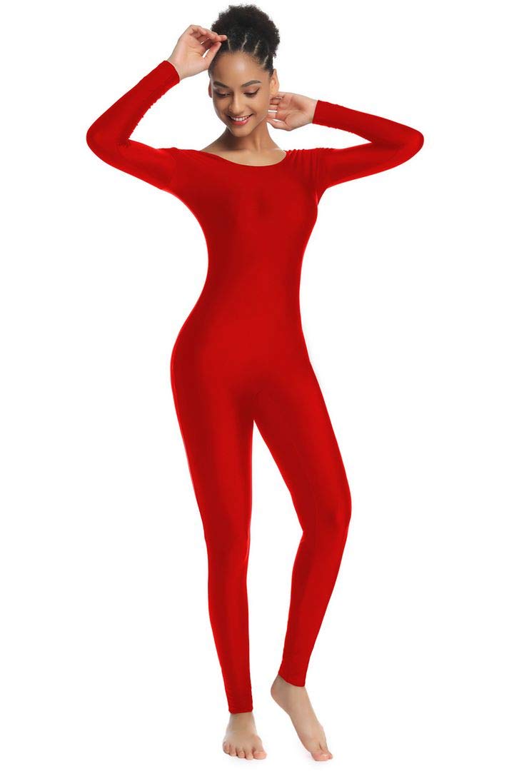 [AUSTRALIA] - OVIGILY Women's Long Sleeve Unitard Dance Costume Spandex Full Body Suits Red X-Large 