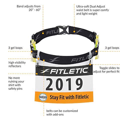 Fitletic Race Bib Belt with Gel Loops | Race Number Belt for Triathlon, Trail Running, Marathon Ironman, 5k, 10k | RN06 Race 2 Green - BeesActive Australia