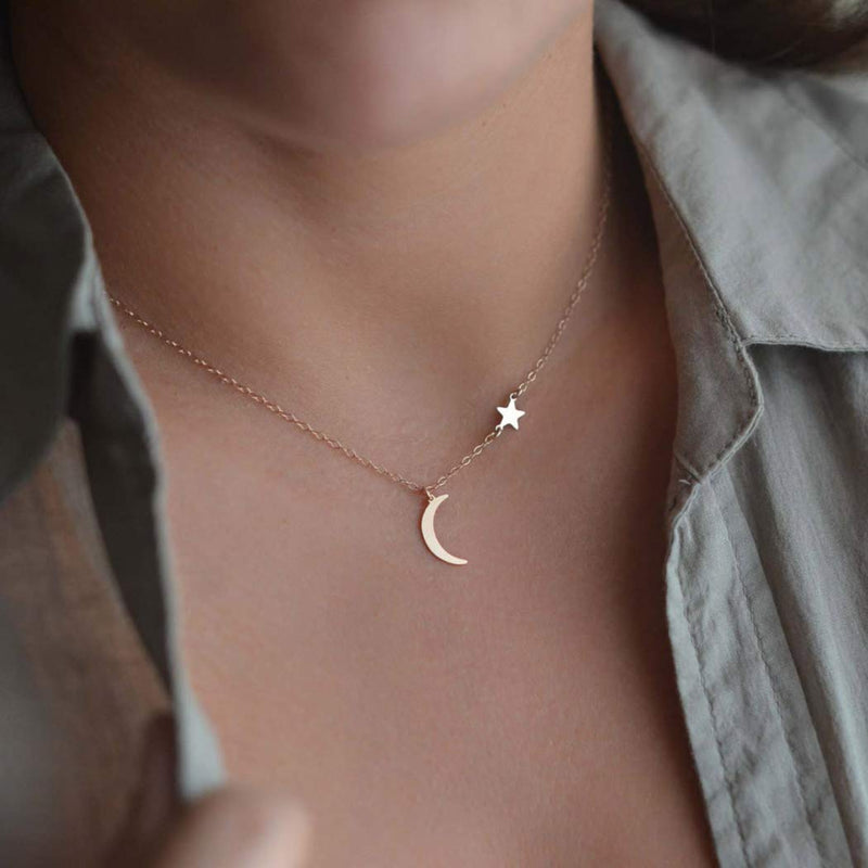 Jozape Simple Necklace Moon Pendant Necklace Star Necklace Jewelry Chain for Women and Girls (Gold) Gold - BeesActive Australia