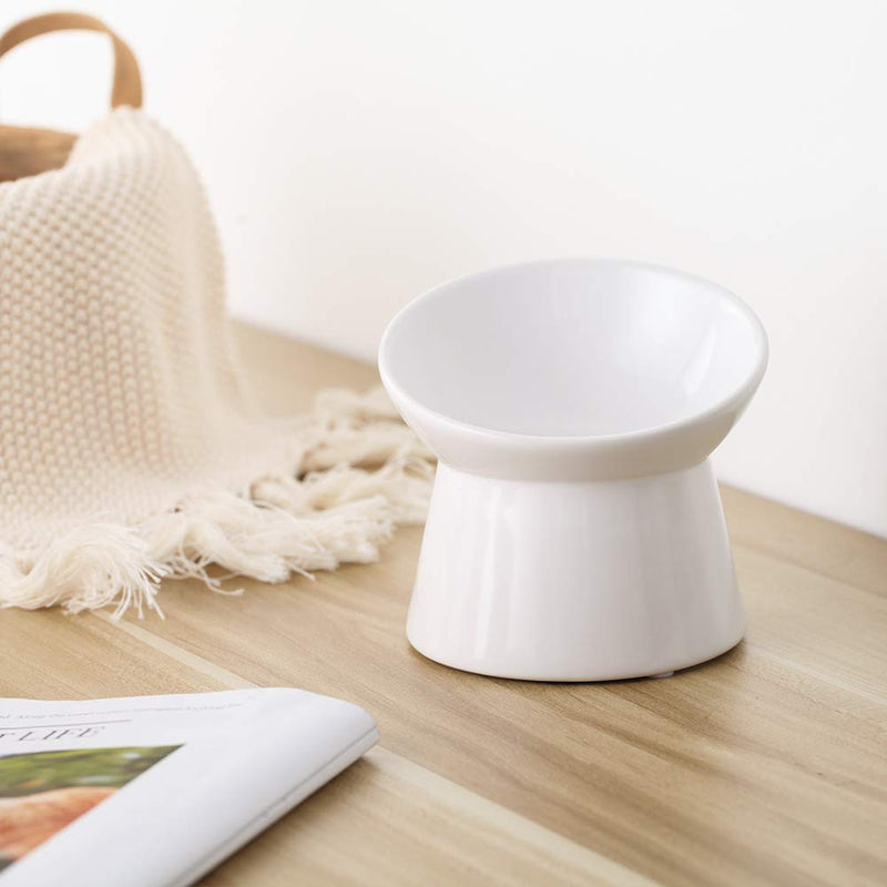 Small Ceramic Raised Cat Bowls, Tilted Elevated Food or Water Bowls , Stress Free, Backflow Prevention, Dishwasher and Microwave Safe, Lead & Cadmium Free White - BeesActive Australia
