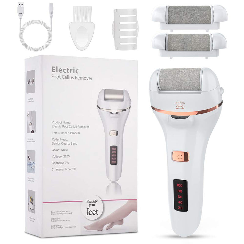 Electric Callus Remover, RUEOO Rechargeable Foot File, 2-Speed Settings Waterproof Callus Remover for Feet, Pedicure Tools for Dead Skin, Hard Cracked and Dry Skin with 2 Roller Heads - BeesActive Australia