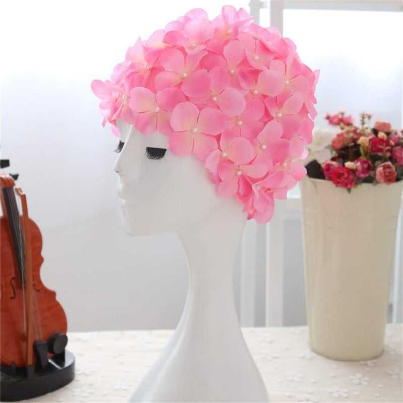 [AUSTRALIA] - QTMY Flower Pearl Swimming Caps for Women Adult,hot Spring Bath Cap Swim Hats (Pink) 