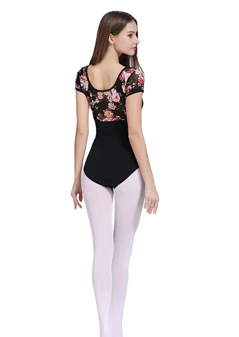 [AUSTRALIA] - ModLatBal Women and Girls Short Sleeve Leotards for Ballet Dance Gymnastics Bodysuit Beautiful Net Medium 