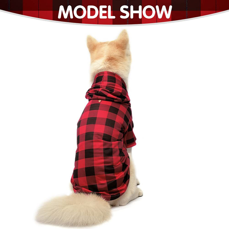 EXPAWLORER Plaid Dog Hoodie Clothes - Warm Soft Dog Sweater Outfit with Hat, Fall and Winter Pet Sweatshirt Clothing with Leash Hole for Small to Large Dogs, Buffalo Check X-Large - BeesActive Australia
