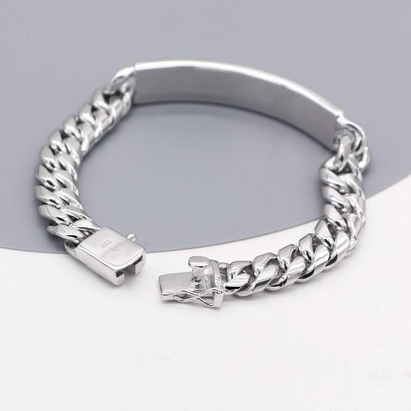 Dankadi Classic Men's Silver Jewelry Bracelet 100% 925 Sterling Silver Bracelet Glossy Brand Bracelet 10MM Original Italian 7-8-9-10 inch Silver Cuban Chain Safety Clasp 8.0 Inches - BeesActive Australia