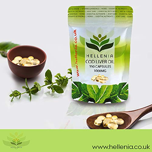 Hellenia Cod Liver Oil Capsules High Strength 1000mg | 360 Fish Oil Capsules - One Year Supply | Rich Source of Omega 3 Essential Fatty Acids - BeesActive Australia