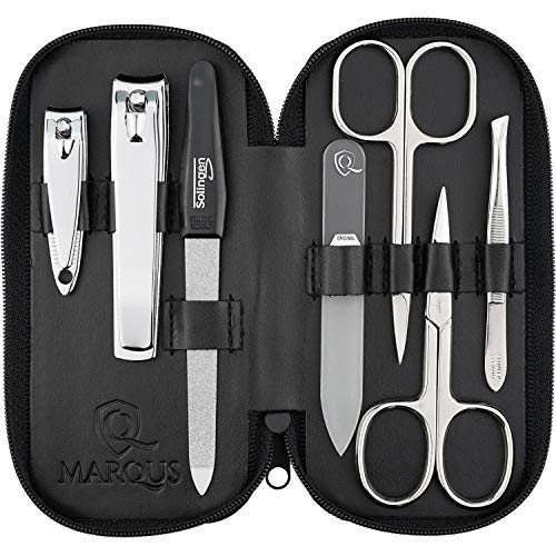 MarQus Manicure Set Men and Women - Nail Care Kit for Men and Women - Solingen Manicure Set made in Germany (except for Czech Glass Nail File and Clippers) - Manicure Kit Solingen 7 7pcs Black - glass - BeesActive Australia