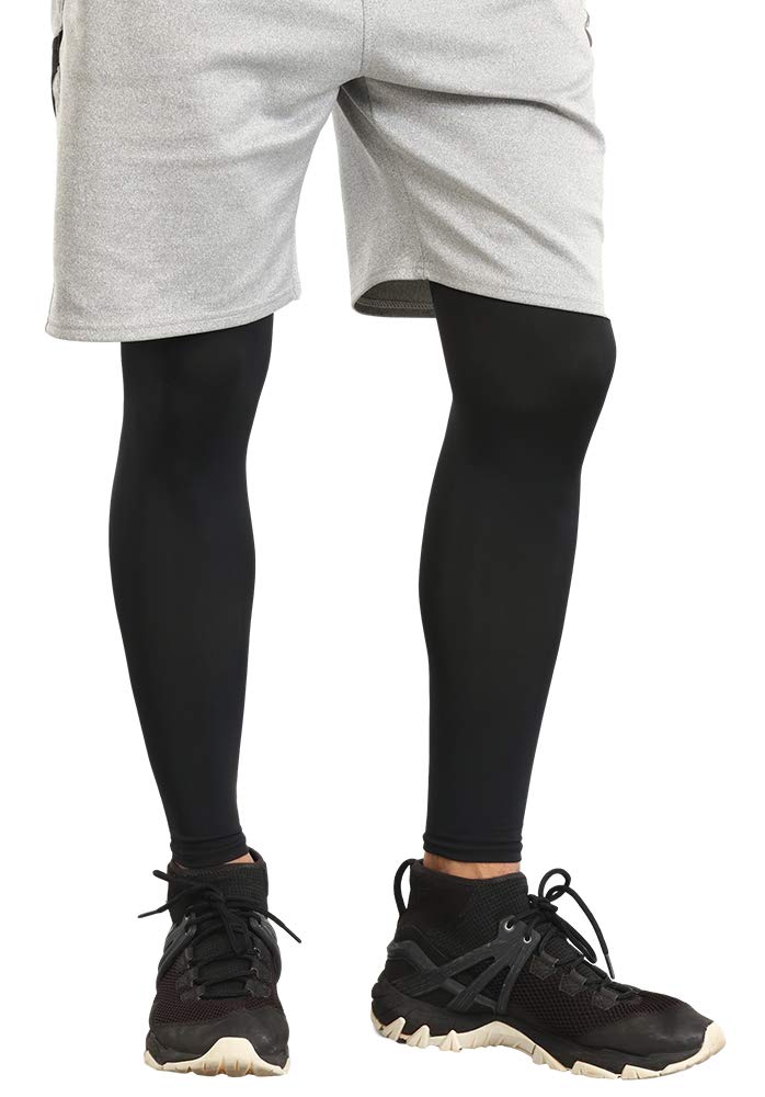 [AUSTRALIA] - Tough Outdoors Compression Leg Sleeves - Basketball Full Length Leg Sleeves for Men, Women, Youth - UPF 50 UV Protection Black Large 