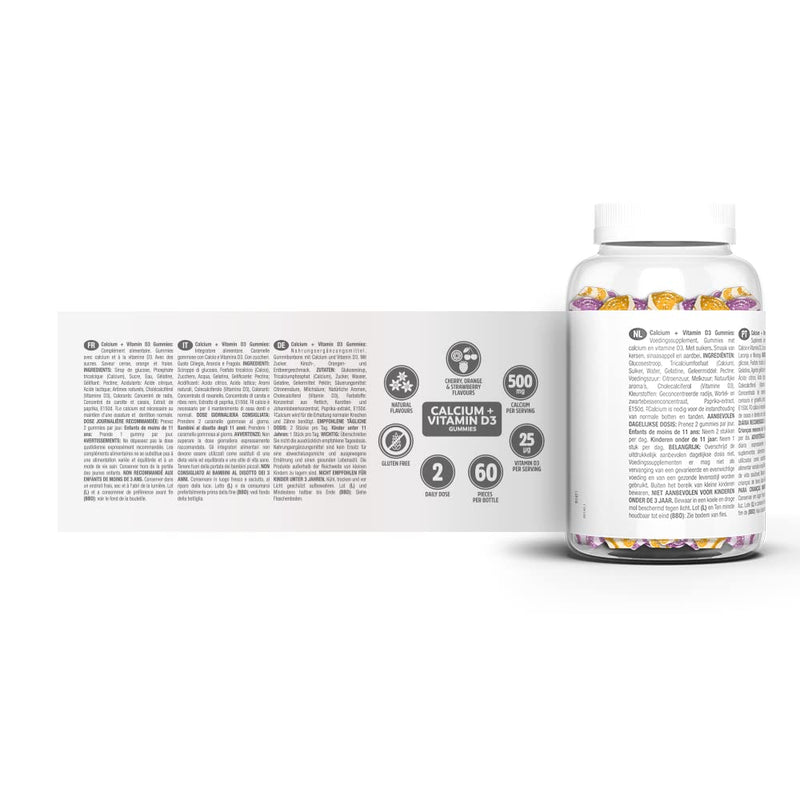 VITALDIN Calcium + Vitamin D3 Gummies � 500 mg Calcium & 1.000 IU Vitamin D per Serving � 60 Chewable Gummies (1-Month Supply); Fruit Flavour � Bone & Teeth Support � Gluten Free � for Kids & Adults - BeesActive Australia