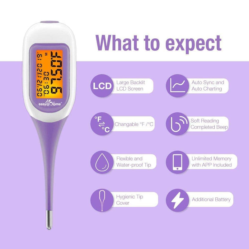 Easy@Home Smart Basal Thermometer, Large Screen and Backlit, Period Tracker with Premom (Purple) Purple - BeesActive Australia
