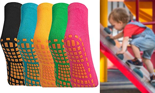 5 Pairs Non Slip Socks Grips Anti Skid Trampoline Ankle Grip Socks for Boys Girls Toddlers Kids 2-5T - BeesActive Australia