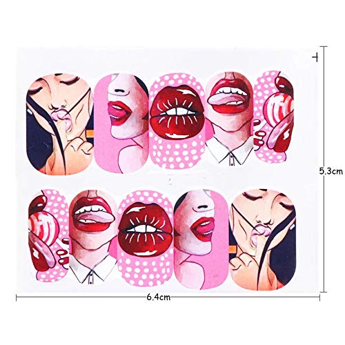 NAIL ANGEL 9 Sheets Nail Art Water Decals Water Transfer Sticker Lips Beauty Different Patterns Decals for fingernail and toenail Manicure 10190 - BeesActive Australia