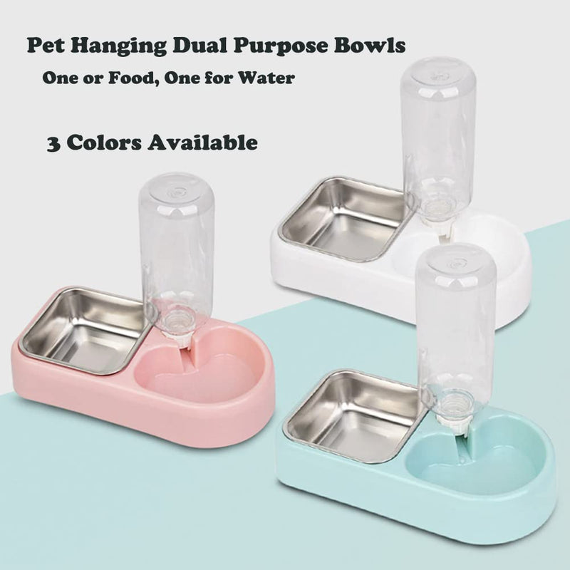 Crate Dog Cat Bowls, Dog Water and Food Bowl Set with Detachable Stainless Steel Bowl and Automatic Water Dispenser Bottle, Hanging Pet Cage Kennel Food Water Feeder Bowls for Puppy Cat Rabbite Birds White - BeesActive Australia