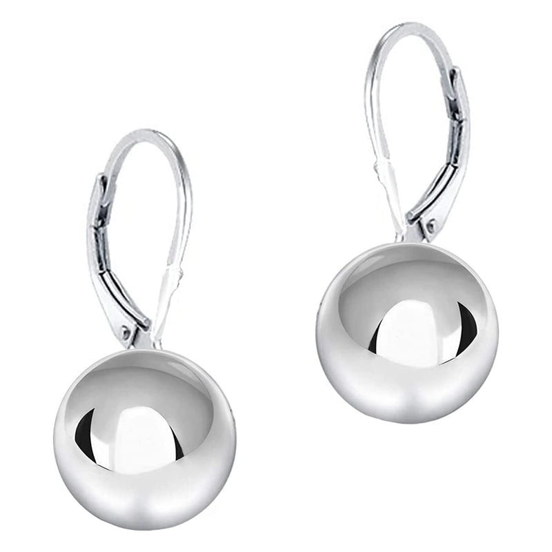Savlano 925 Sterling Silver Classic Leverback Round Bead Ball Drop Earrings - 18K Gold Plated Bead Ball Earrings for Women & Girls Available in 6MM, 8MM, 10MM &12MM-Made in Italy Comes With Savlano Gift Box Gold Plated White - BeesActive Australia