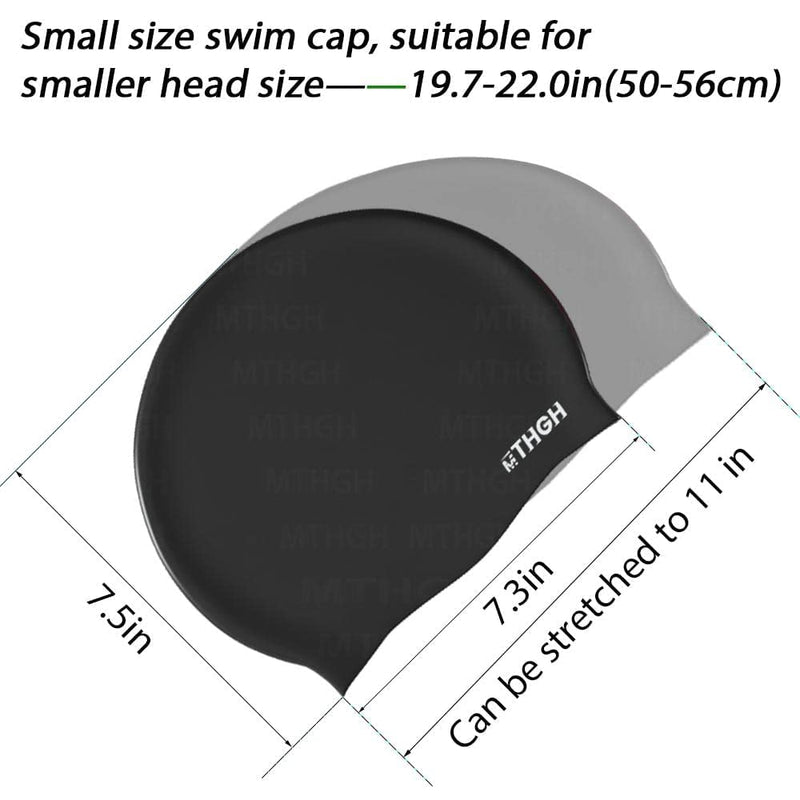 Swim Cap for Kids Girls Boys, Swimming Cap for Long Hair, 2Pack Silicone Swimmer Cap for Youths Unisex Black - BeesActive Australia
