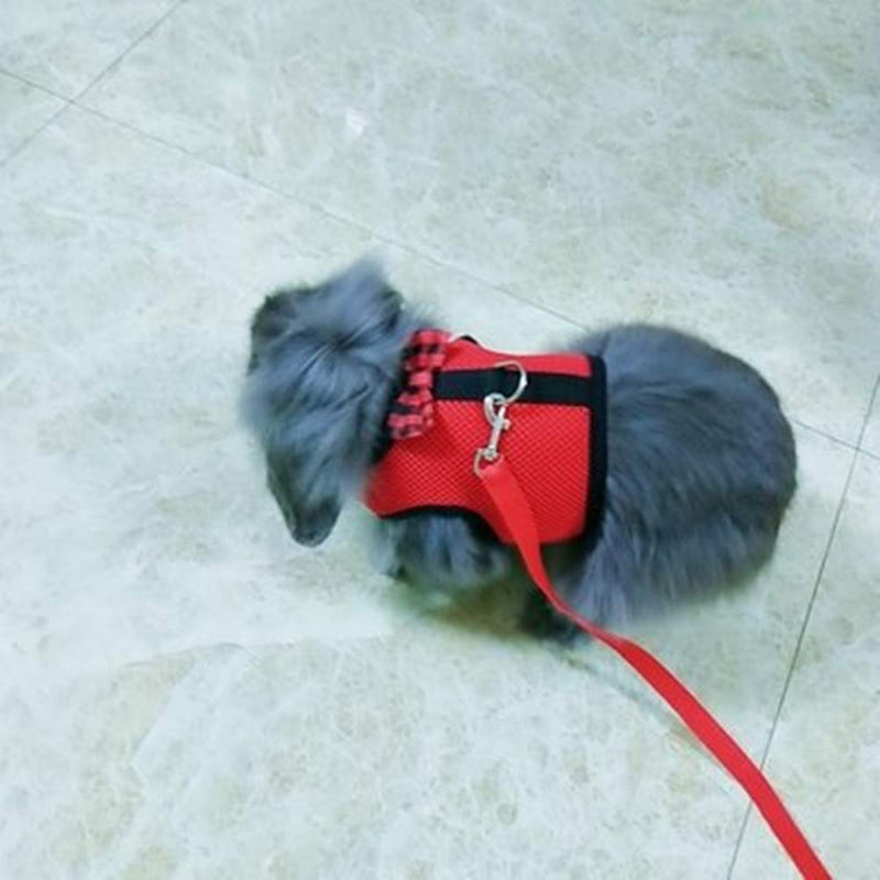 Rabbit Harness with Leash Adjustable Soft Mesh Vest Harness for Bunny Kitten Guinea Pig Rat S Red - BeesActive Australia