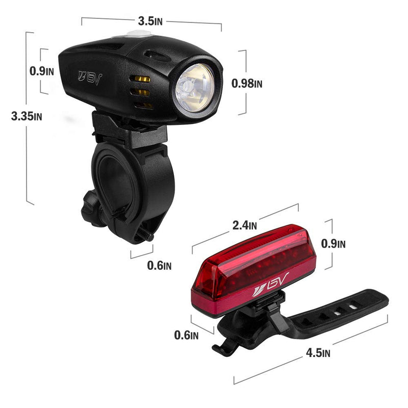 BV Super Bright USB Rechargeable Bike Light Set, Headlight with Free Taillight, Three Light Modes, Water Resistant IP44 - Fits All Bicycles with Two Mounting Options - BeesActive Australia