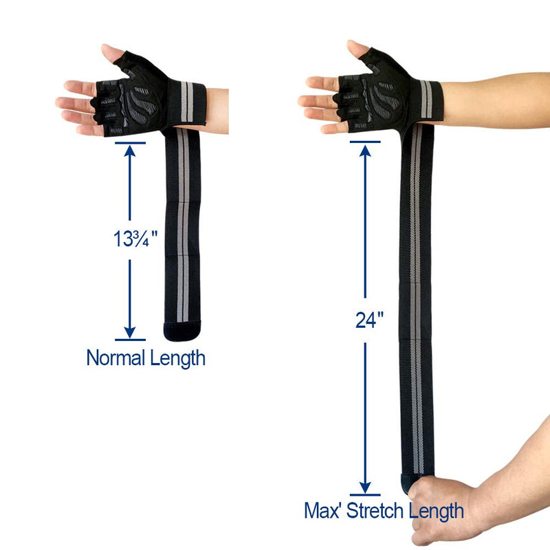 Men Or Women Gym Workout Gloves with Long Wrist Wrap Support, Padded, Ventilated ,Sweat Absorbing, Anti-Slip and Anti-Shock ,Wear Resistant for Exercise,Weight Lifting ,Running,Training-W01 Black Large - BeesActive Australia