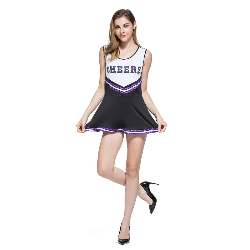 [AUSTRALIA] - Ladies Sexy Varsity High School Cheer Girl Sexy Cheerleader Costume Uniform Halloween Fancy Dress Costume Small Black 