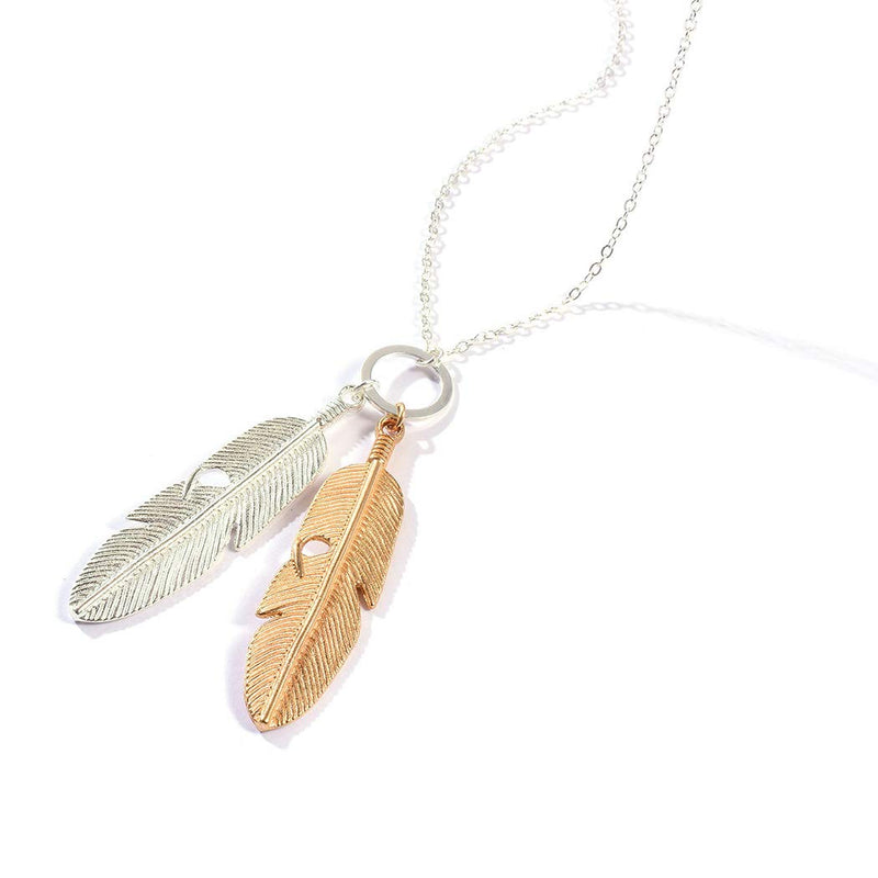 Mosako Boho Feather Necklaces Silver Necklace Chain Long Pendant Sweater Accessories Delicate Dainty Necklaces Jewelry for Women and Girls - BeesActive Australia
