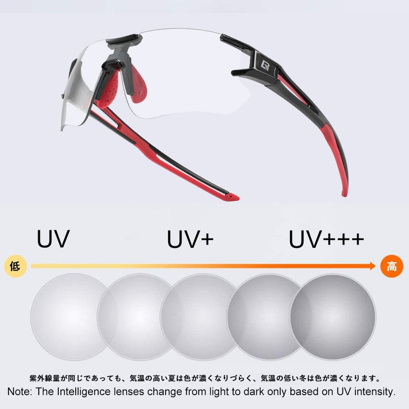 ROCKBROS Cycling Sunglasses Photochromic Bike Glasses for Men Women Sports Goggles UV Protection Black Red - BeesActive Australia
