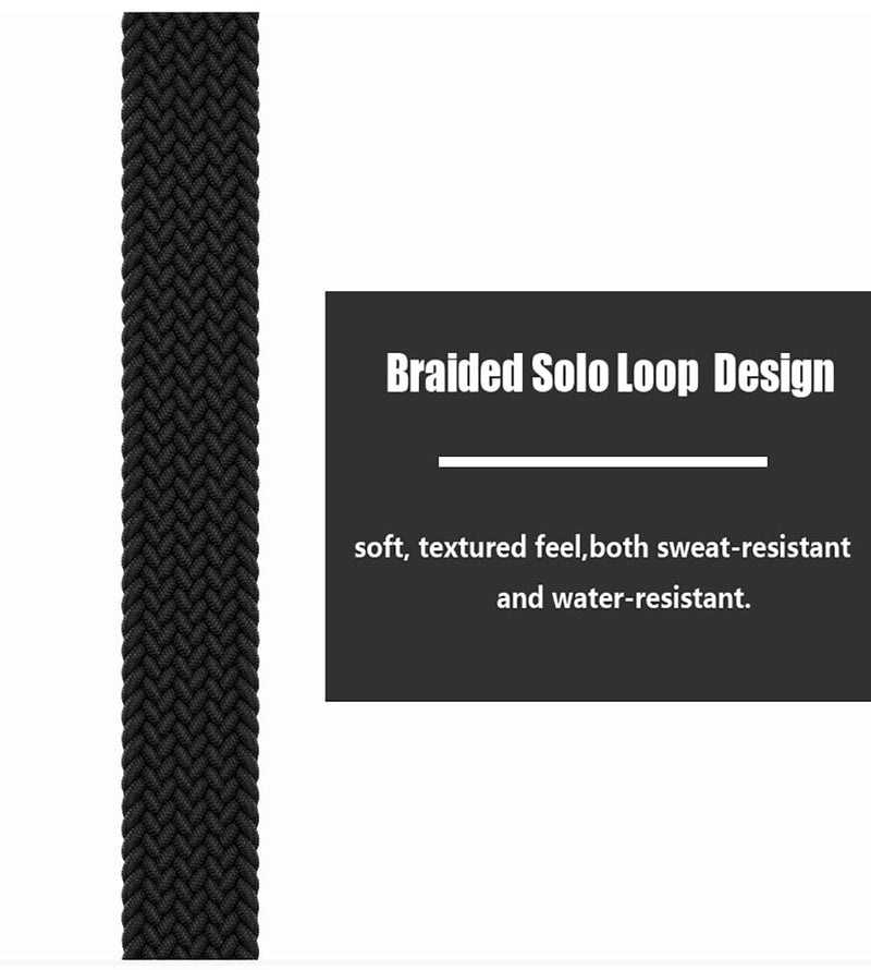 Braided Solo Loop Band Compatible for Xiaomi Mi band 5 6 Bands,Women Men Soft Stretchable Nylon Sport Replacement Wristband for Mi Band 4 3 Elastics Fibres Strap M (160mm-170mm) Black - BeesActive Australia