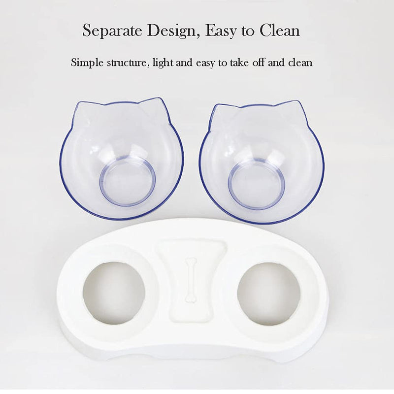 Double Dog Cat Bowls Anti Vomiting, Elevated Cat Food Water Bowls with 15° Tilted Raised Stand Pet Feeder Bowl for Cats and Small Dogs One Size Double Blue - BeesActive Australia