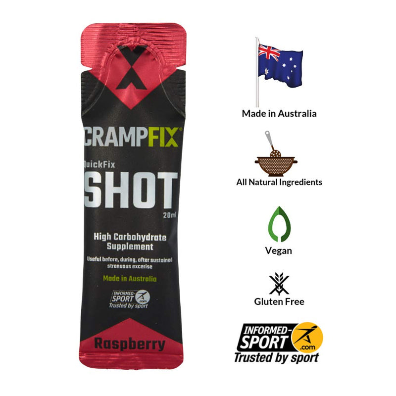 Crampfix QuickFix Shot Sachets - Fast & Effective Relief from Muscle Cramp (9 x 20ml Packets) (Raspberry) Raspberry - BeesActive Australia