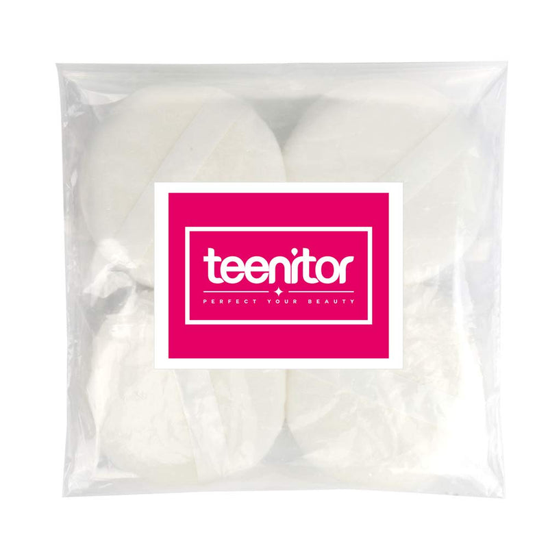 Teenitor 4 Pcs 4.13 inch Powder Puff For Body Powder Loose Powder, Ultra Soft Large Round Velour Smooth Apply Puff With Ribbon Band Handle White - BeesActive Australia