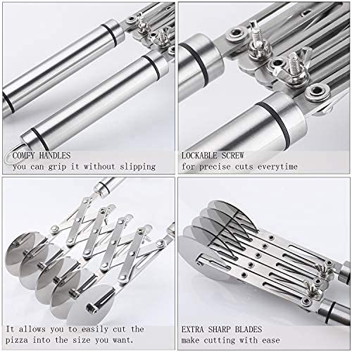 5 Wheel Pastry Cutter with Handle Stainless Steel Double cutter Adjustable Pizza Slicer Multi-Round Dough Cutter Roller (silver) Silver - BeesActive Australia