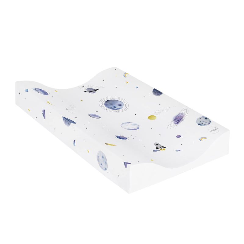 Deluxe Unisex Wedge Anti Roll Nappy Baby Changing Mat with Curved Sides - Watercolour World Planets in Space - BeesActive Australia