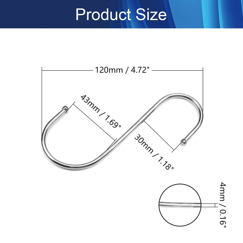 Juvielich 5" Wall Mounted S Shaped Hook Hangers for Towel Bag Key Kitchen Utensils, Thickness 4mm / 0.16" Silver Colored, 8 Pcs - BeesActive Australia