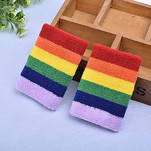 Tinsow Rainbow Wrist Bands Striped Wrist Sweatbands - Athletic Cotton Terry Cloth Wristbands for Sports 4 - BeesActive Australia