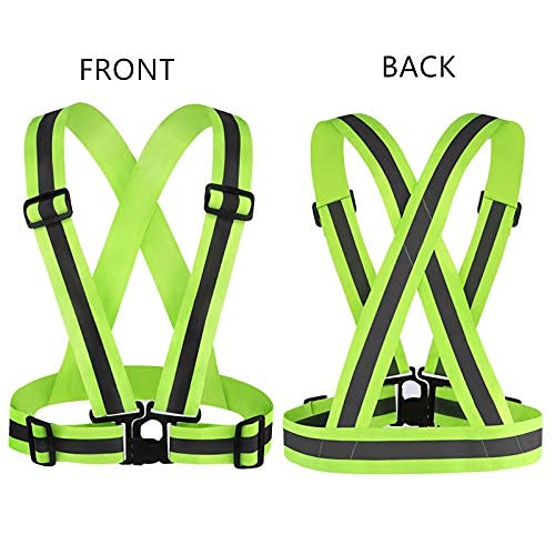 SGHVLU Running Reflective Vest 2 Pieces ElasticAdjustable ReflectiveVest with4 High-Visibility ReflectiveBelts Fluorescent Green - BeesActive Australia