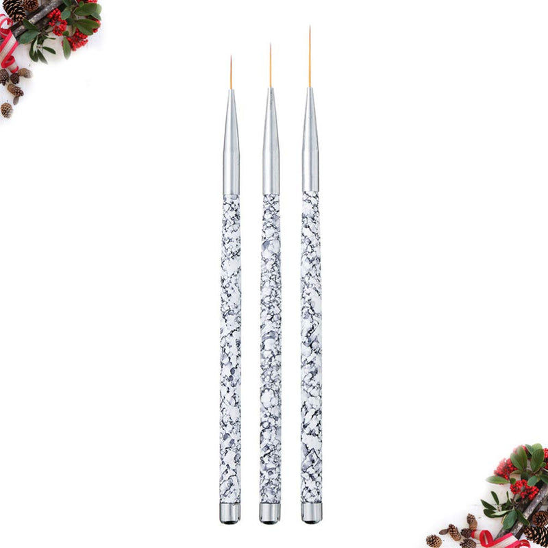 Lurrose 3PCS Nail Art Painting Brush Set,Marble Pattern Handle Fine Detail Paint Brush Set UV Gel Nail Liner Tool Nail Art Pens for Beauty Salon, 11/15/20mm - BeesActive Australia