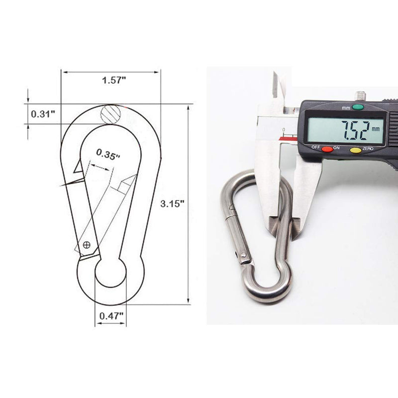 3.15 Inches 4 Inches Stainless Steel Carabiner for Gym Equipment Connection, EFFIET Heavy Duty Spring Snap Hook Clips Spring Link Buckle for Gym Exercise, Punching Bags, Fishing, Hiking, Camping - BeesActive Australia
