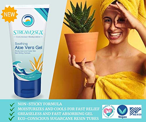 Stream2Sea Soothing Aloe Vera Gel - All Natural Underwater Sting and Sunburn Relief - After Sun Care for Face and Body Easy to Absorb Hydration Moisturizing Formula, 6 oz - BeesActive Australia