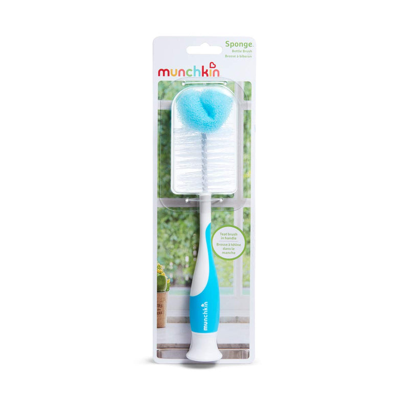 Munchkin Sponge 2-In-1 Bottle Brush (Bonus Teat Brush Stored In Handle), Blue, 2 Pack Blue Bottle Brushes - BeesActive Australia