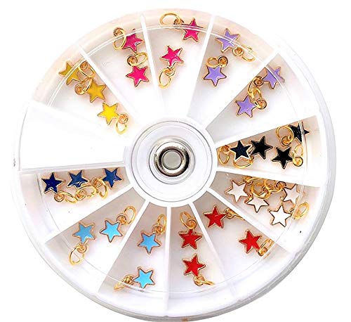 Nail Jewelry Rings with Nail Piercing Tool Hand Drill, Dangle Nail Art Charms gold and silver for Tips, Acrylic, Gels and Decorations (Colored Stars) Colored Stars - BeesActive Australia