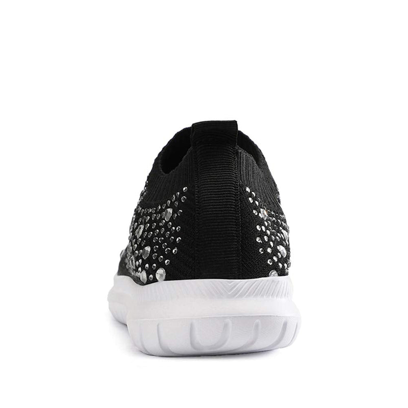 GOSPT Women's Mesh Walking Shoes Rhinestone Glitter Slip On Ballroom Jazz Latin Dance Sock Sneakers 5 Black - BeesActive Australia