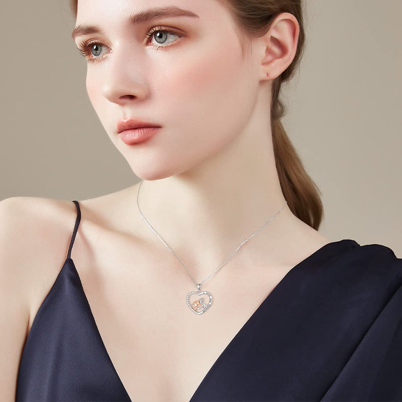 PROESS Girl and Dog Necklace Sterling Silver Love Heart Dog Pendant Necklaces Dog Jewelry Gifts for Women Girls Dog Lovers - BeesActive Australia