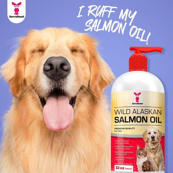 Savvybeast Wild Alaskan Salmon Oil for Dogs, Cats & Ferrets - Joint Support, Immune & Heart Health Liquid Food Supplement - Pure EPA DHA Omega 3 Fatty Acid Supplements Fish Oil for Pets - 16 & 32oz 16oz - BeesActive Australia