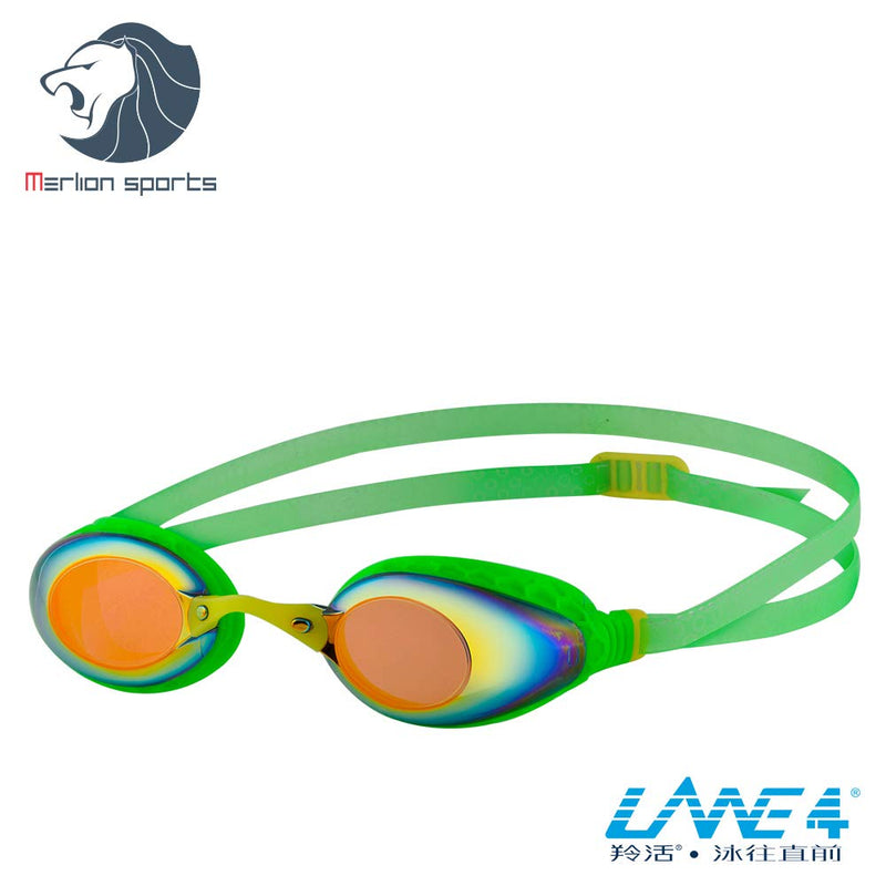 [AUSTRALIA] - LANE4 Racing Swim Goggle A935 - Hive-Structured Gaskets Mirror Lenses Anti-Fog UV Protection Comfortable No Leak Easy Adjusting for Adults Women Ladies IE-93510 GREEN/YELLOW 