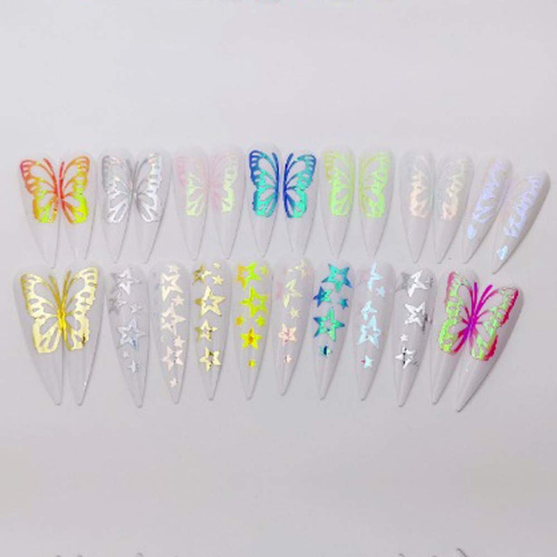 Major Dijit Holographic Butterfly Nail Art Stickers 16PCS Reflections 3D Nail Art Decals for Nails Manicure Tape Self-Adhesive Foils DIY Decoration (A) A - BeesActive Australia